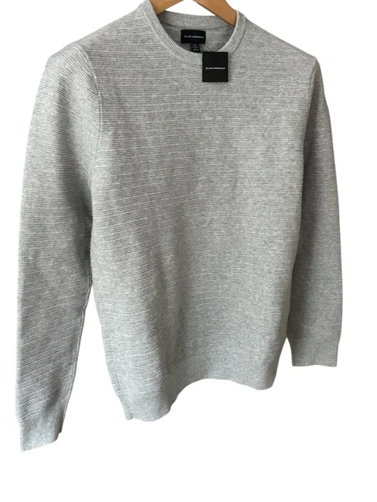 NWT Club Monaco Links Stripe Crew Sweater - Light Grey XS - Picture 2 of 6